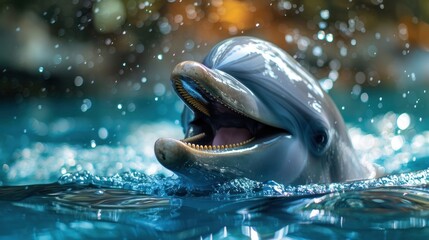 Close-up view of the face and mouth of an Atlantic bottlenose dolphin