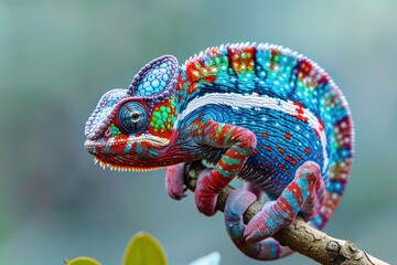 Color full Panther Chameleon Clinging to Branch