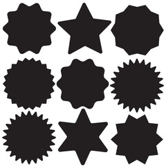 Set of vector starburst, sunburst badges. Nine different color. Simple flat style Vintage labels. Design elements. Colored stickers. A collection of different types and colors icon. eps 10