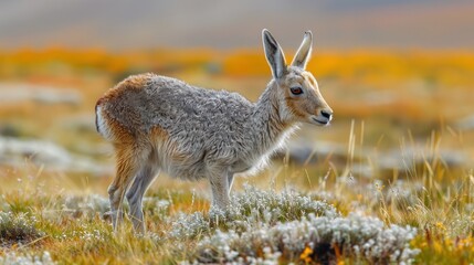 Patagonian Mara grazes on the grass