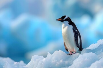 Penguin standing on a beautiful blue iceberg