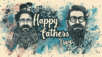 A retro banner written with Happy Fathers Day with flowers for decoration and a off white surface, Generative AI.