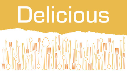 Delicious Spoon Fork Knife Brown Abstract Top Text 