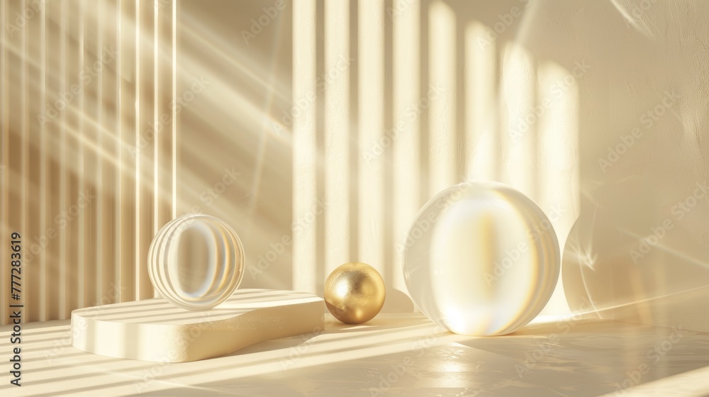 Aufkleber a 3d render with an abstract beige background with sunlight rays. a modern, minimal showcase scene w