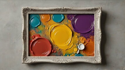  blank white frame with colorful paints brushes border
