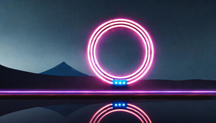 Realistic purple neon rectangle frame with glow effect isolated on dark background. Illuminated geometric shape. Electric light horizontal frame sign. - obrazy, fototapety, plakaty