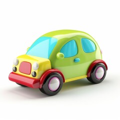 A 3D color toy car isolated on white background generative ai image