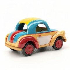 A 3D color toy car isolated on white background generative ai image