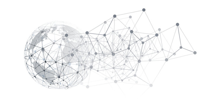 Black and White Modern Minimal Style Polygonal Network Structure, Digital Telecommunications Concept Design, Network Connections, Transparent Geometric Wireframe, Creative Isolated Vector Illustration