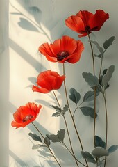 Vibrant Red Flowers in Natural Sunlight: Captivating Floral Illustration