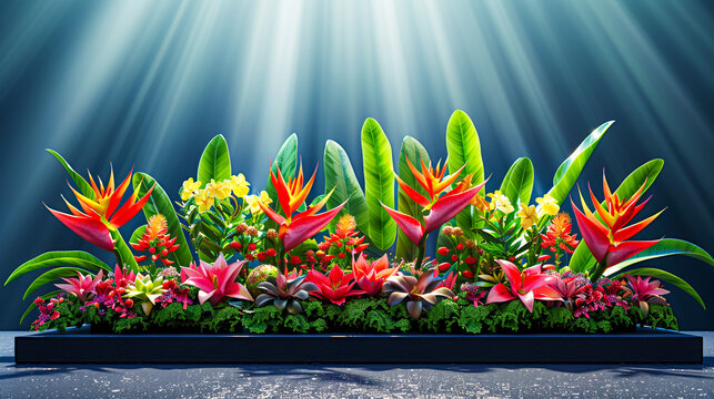 Tropical plants and colorful flowers, vibrant nature and botanical beauty, lush foliage