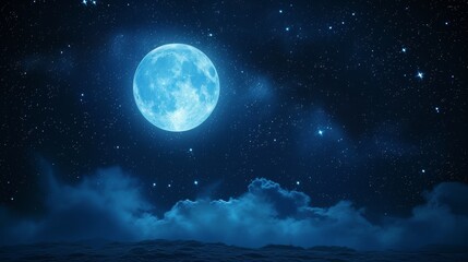 Naklejka na ściany i meble A full moon is shining brightly in the night sky, AI