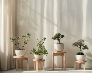 Sleek Japandi-inspired plant stands crafted from natural wood