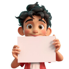  Kid boy with White board, 3d render, 3D illustration
