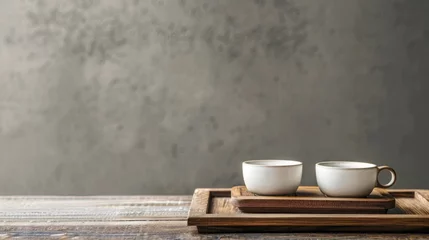 Foto op Plexiglas Minimalist Japandi style tea set on a wooden tray © Nisit