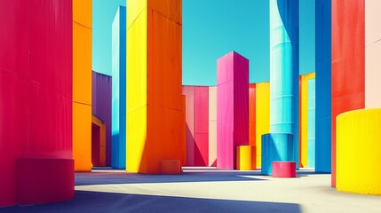 A colorful building with a blue sky and bright colors, AI