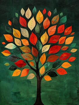 An image of a tree with leaves of various colors and shapes representing diversity in unity