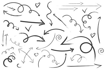 Set of vector hand drawn doodle arrows. Cute comic style, grunge