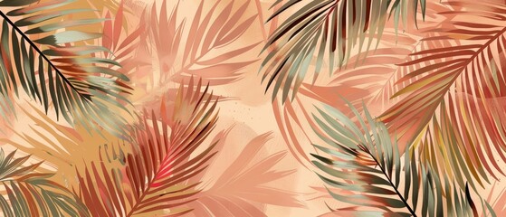 Fototapeta premium Abstract jungle palm leaf background modern. Hand drawn foliage design in earth tone gradient. Design for fabric, print, cover, banner, decoration, wallpaper.