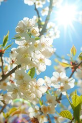 Obraz premium a sunny day take a photo of a flowering tree with white blossoms, 