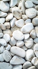 A captivating tapestry-like arrangement of smooth, off-white pebbles and stones, their varied shapes and textures creating a visually harmonious and minimalist composition.