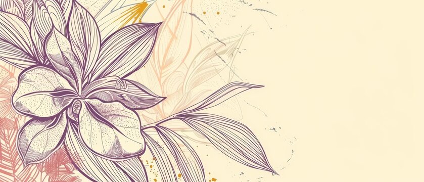 The background of this image is composed of abstract floral illustrations in modern format, including tropical flowers, leaves, branches, plants, and lilies. This image can be used for banners,