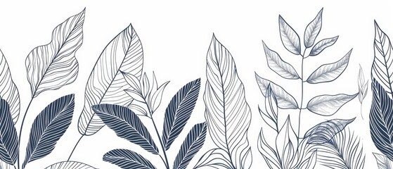 A modern illustration with abstract foliage. Hand drawn tropical leaves, branches, plants illustration. Botanical jungle illustration for banners, prints, decorations, fabrics, etc.