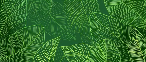Plants and leaves in hand drawn pattern on green. Lettering, banners, prints, decorations, fabrics with abstract foliage line art.