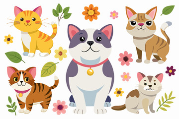 Different poses cats, standing, sitting side view. Set of cute cats clipart vector