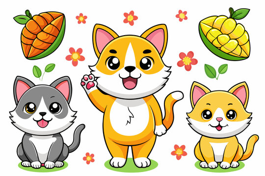 Different poses cats, standing, sitting side view. Set of cute cats clipart vector