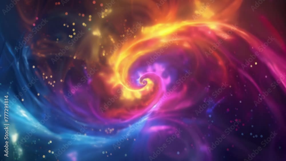 Poster rainbowcolored swirls weave in and out of each other creating a mesmerizing and trippy background.