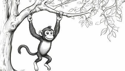 A-Playful-Cartoon-Sketch-Of-A-Monkey-Swinging-From- 3