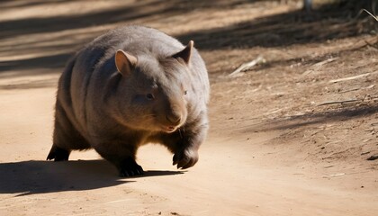 A-Playful-Wombat-Chasing-Its-Shadow-