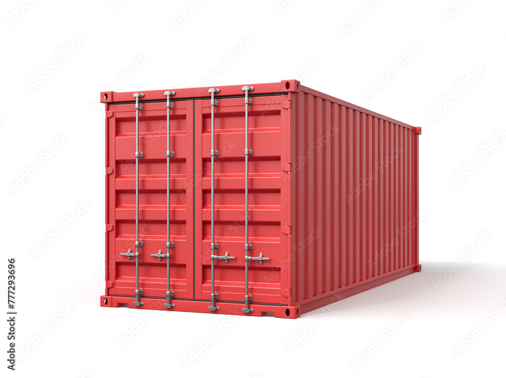 Poster 3d rendering of closed red shipping container isolated on white background