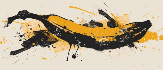 Hand-drawn graffiti banana icon with leaks and PDOs in an urban graffiti style. Detailed modern illustration with black contours and yellow filling.