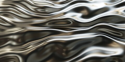 An abstract background featuring a dynamic, flowing pattern of golden and silver waves resembling metallic liquid with reflective properties