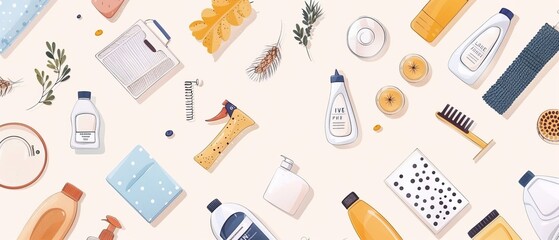 Household supplies and cleaning set. Hand drawn concepts for web banners, web sites, printed materials, infographics. - obrazy, fototapety, plakaty