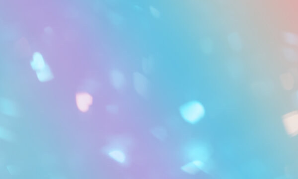 Luzes bokeh desfocadas luz iridescente sobre fundo colorido. Desfoques brilhantes. Rosa, azul alaranjado. Fundo de tela, proteção de tela. Banner, site, apresentação. Tons pastéis.  Brilho, iluminado.