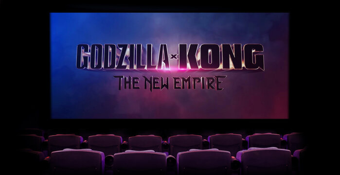 GODZILLA VS KONG. movie trailer in the cinema. Almaty, Kazakhstan - April 4 , 2024