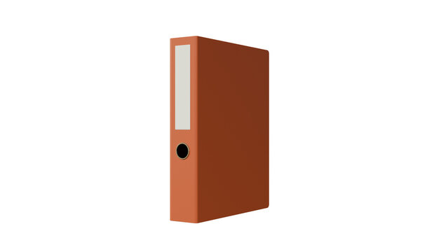 a brown binder with a white handle