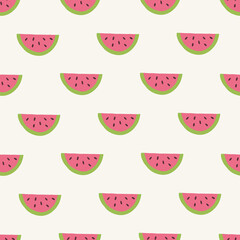 Summer seamless pattern with watermelon slices on white background