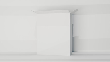 a white box is sitting on a white floor