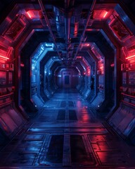 Desolate space cruiser interior, colors dance across the void, photography magic