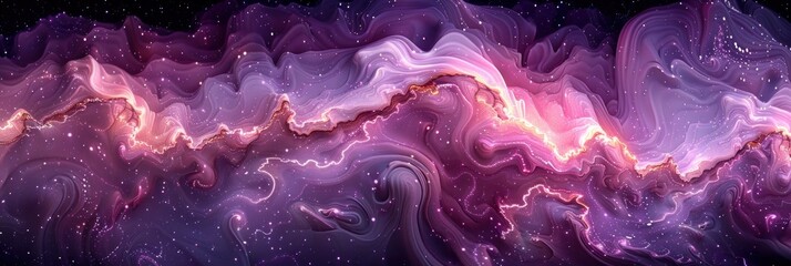 Purple and black background with star and swirl designs - obrazy, fototapety, plakaty