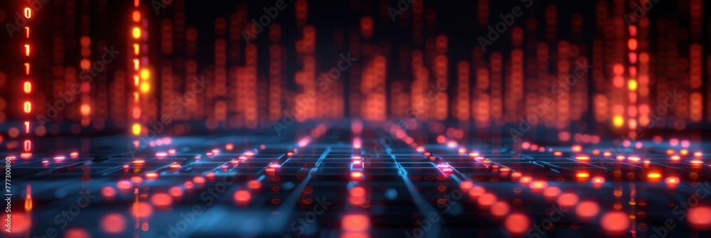 Poster Cluster of red and blue lights in abstract pattern
