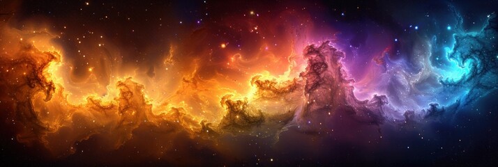 Vibrant space scene with stars and clouds - obrazy, fototapety, plakaty