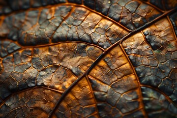Macro photo, leaf microscopic view, intricate patterns, clear stock style image