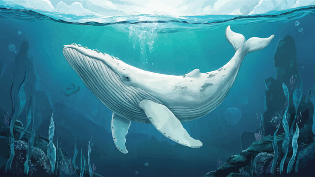 Submerged Capture: Whale and Marine Life Glide Through Ocean Depths