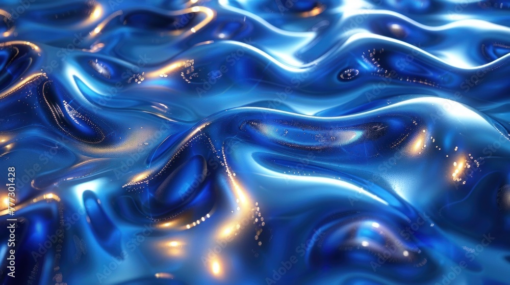Poster blue background with dynamic wavy lines creating an abstract pattern
