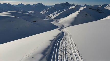 Naklejka premium Ski tracks in deep snow in mountains, Austrian alps, Gastein, Salzburg, Austria.generative.ai